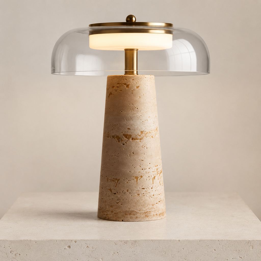 Travertine Stone Glass Table Lamp
