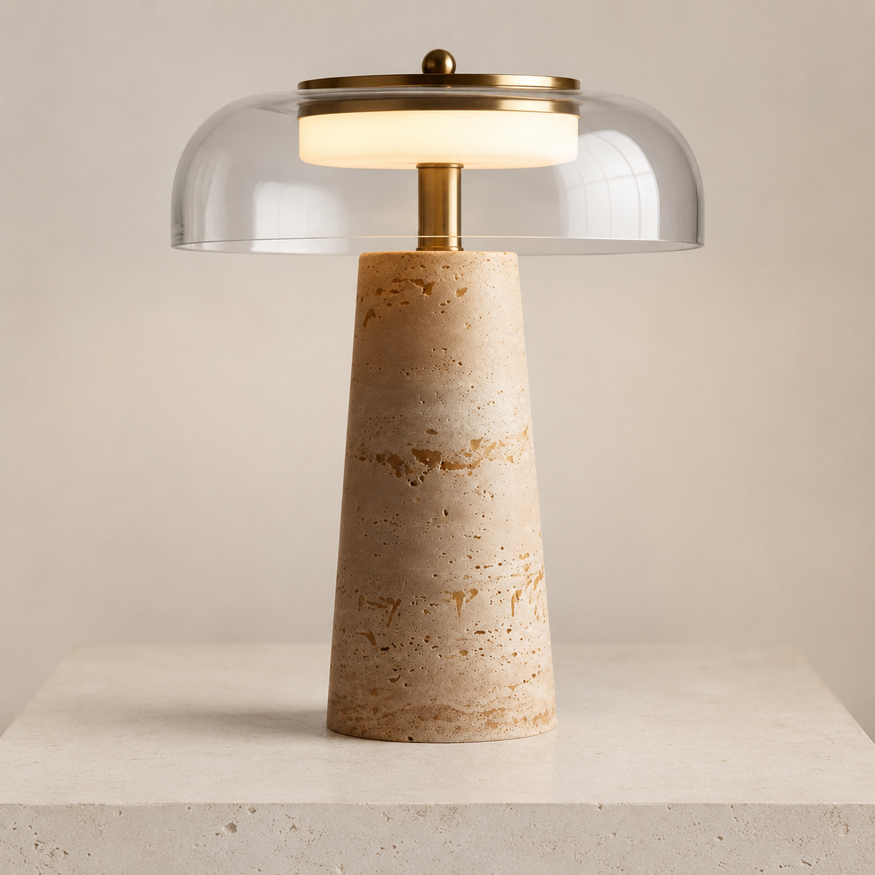 Travertine Stone Glass Table Lamp