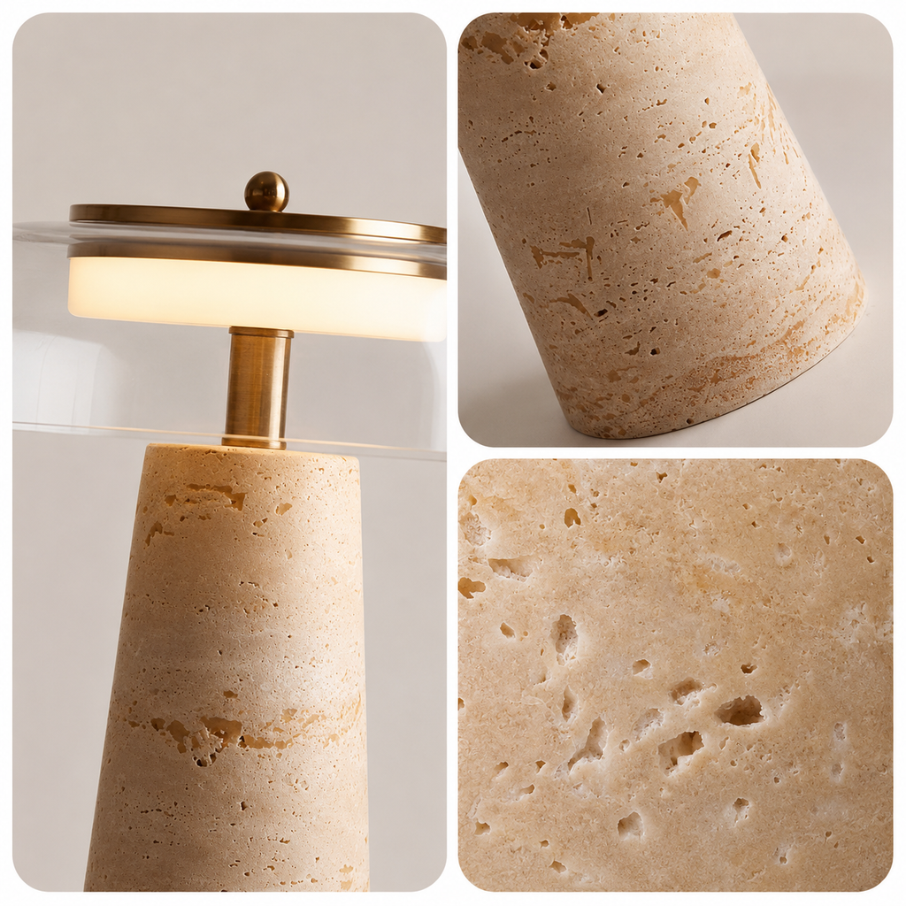 Travertine Stone Glass Table Lamp