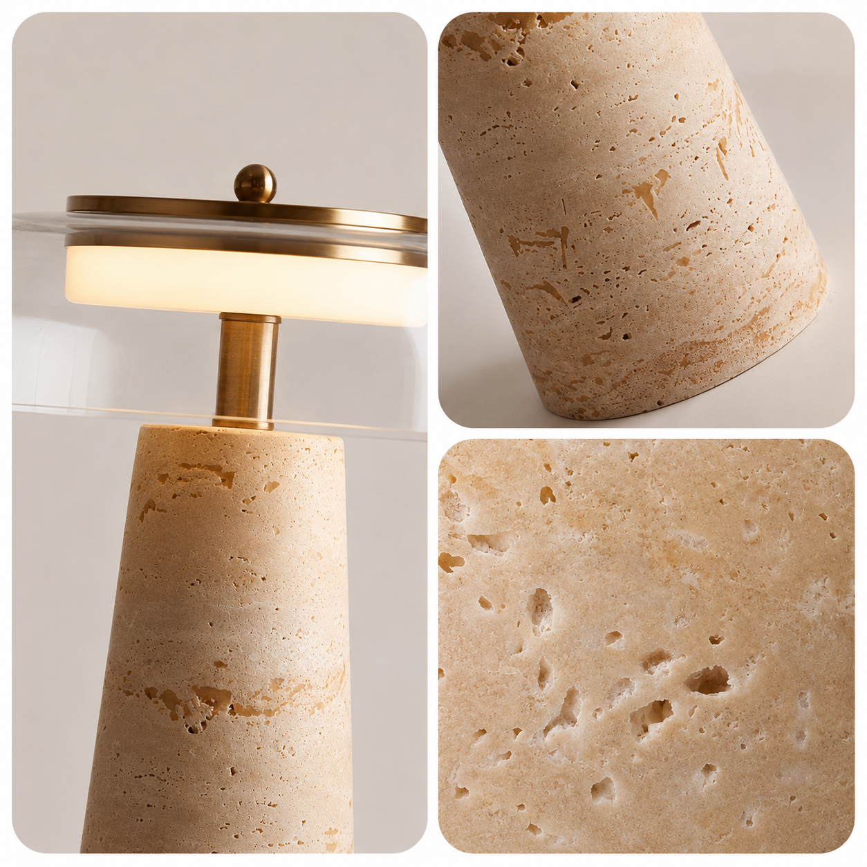 Travertine Stone Glass Table Lamp