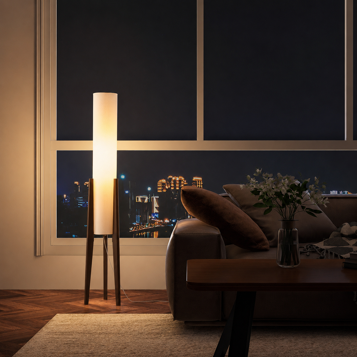 Three Pillar Wood Floor Lamp