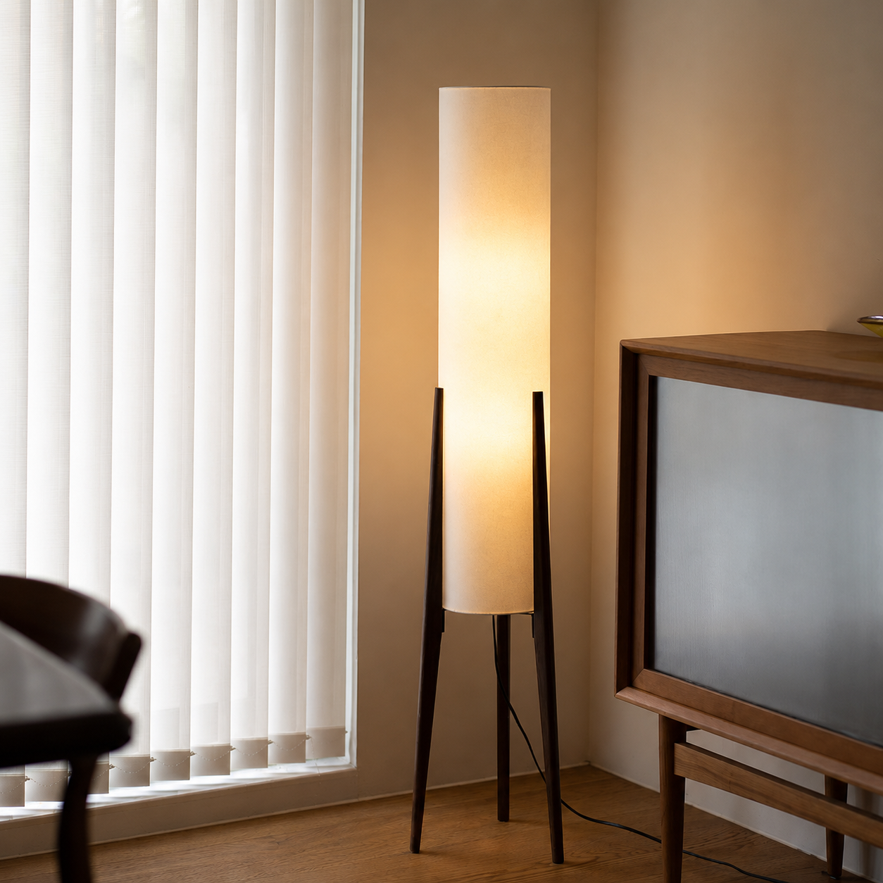 Three Pillar Wood Floor Lamp