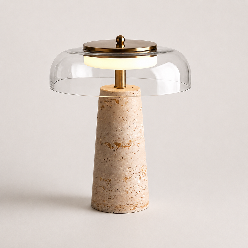 Travertine Stone Glass Table Lamp